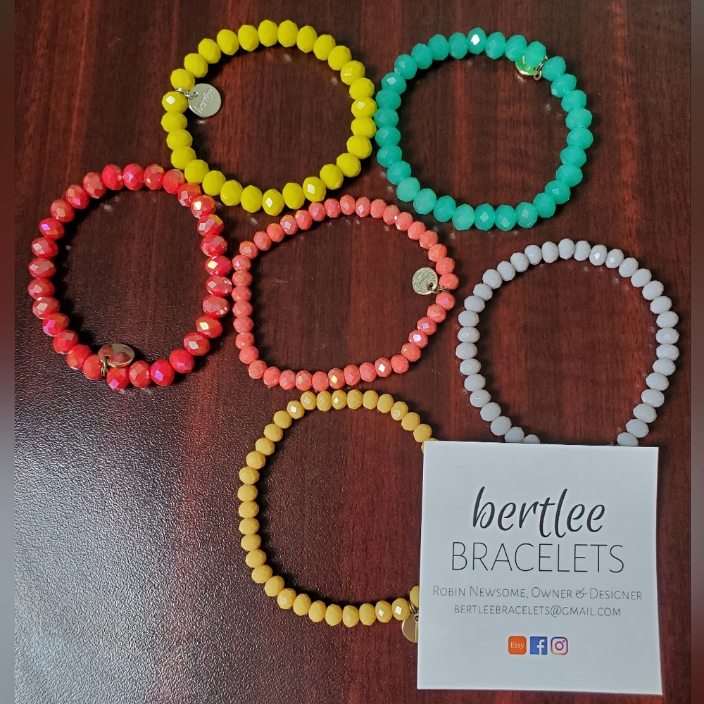 Beaded Stretch Bracelet - Yellow, Coral, Mint, Red, Gray